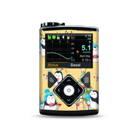 Medtronic MiniMed Insulin Pump with yellow penguin skin and digital display screen