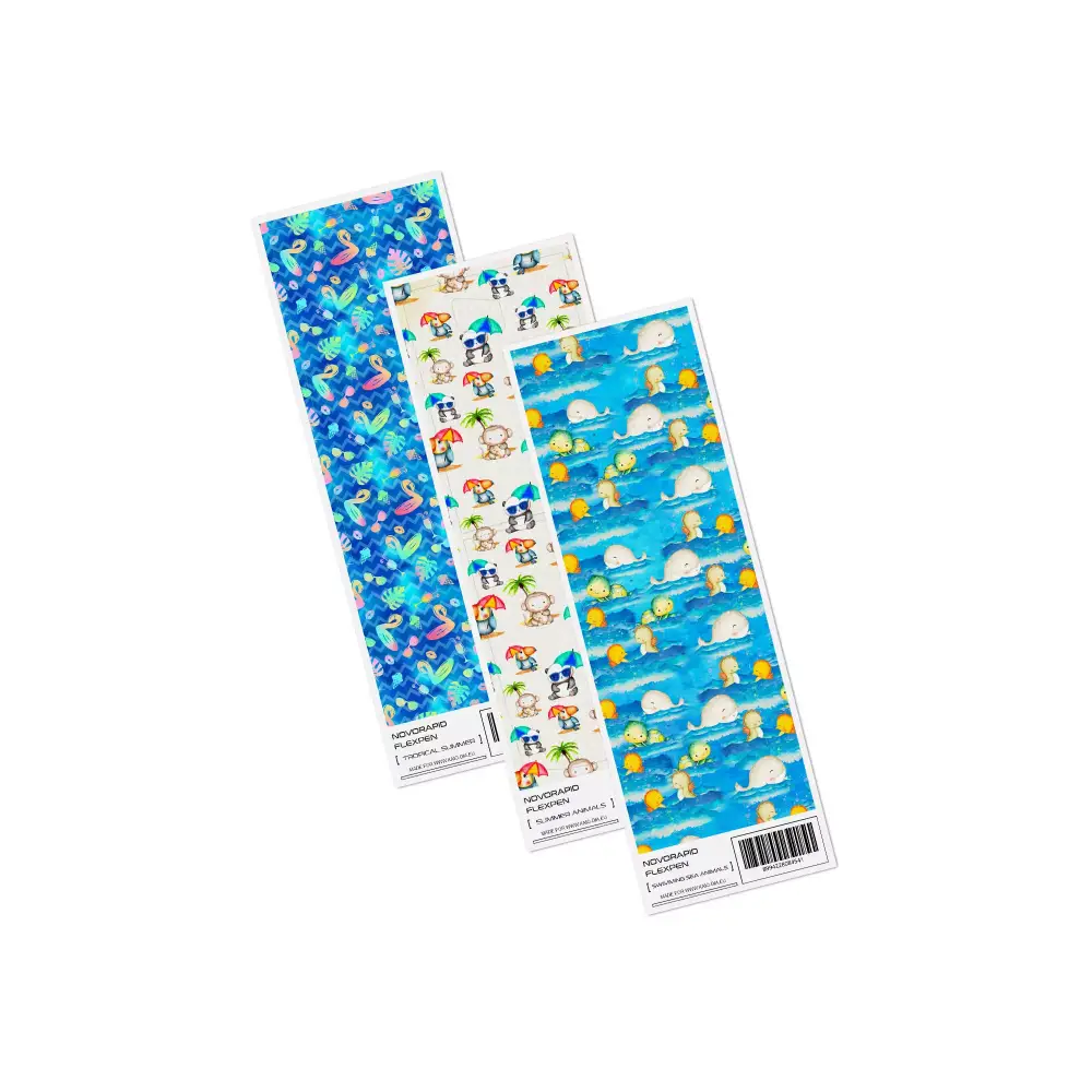 NovoRapid FlexPen Stickers - Summer Edition with vibrant tropical and ocean designs.
