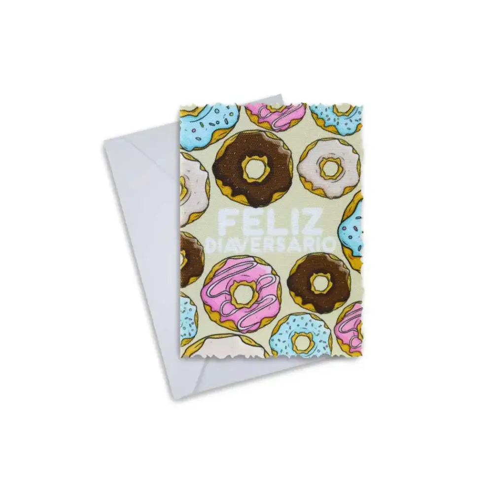 Diaversary greeting card with colorful donut design and envelope.