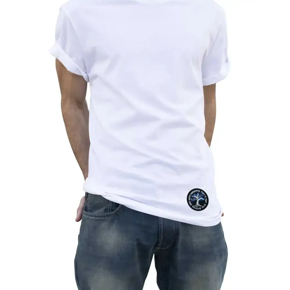 Viking-inspired Diabetes Awareness iron-on patch on white T-shirt.
