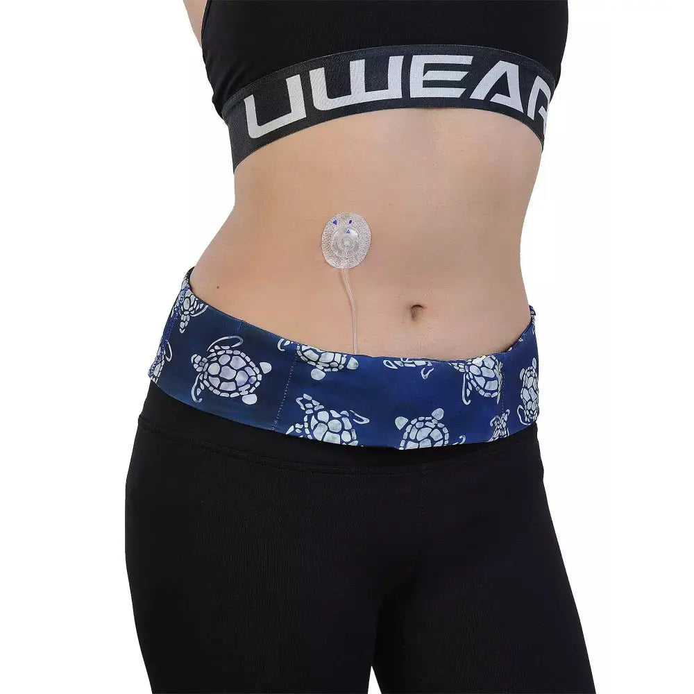Insulin pump waist belt with trendy prints for secure, stylish diabetes management.