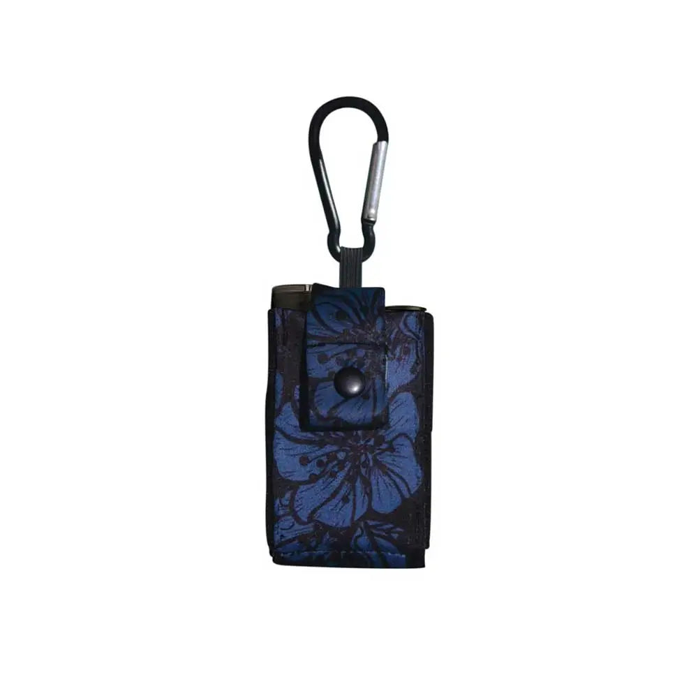 Compact universal pouch for insulin pump with carabiner attachment, floral design.