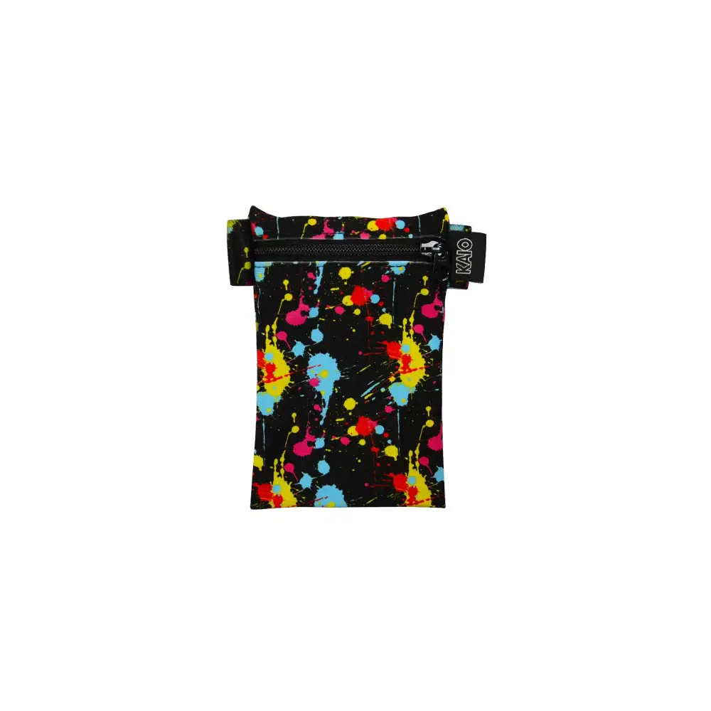 Colorful paint splatter design on a Vertical Insulin Pump Pouch - Dia-Body Pouch V