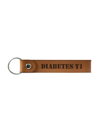 Diabetes Type 1 leather keychain by Kaio-Key Hanger in brown.