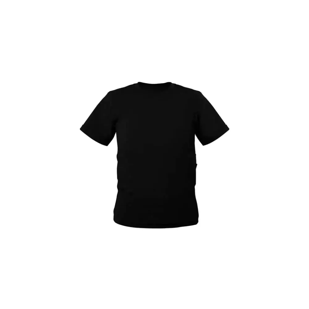 Children's black t-shirt for insulin pump, Dia-T Kids, featuring dual-sided pockets and tubing holes.