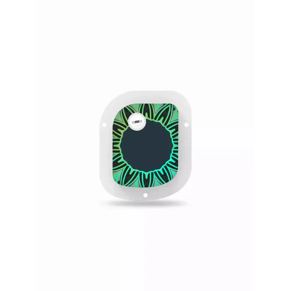 GlucoMen Day Patch Pump Sticker with green mandala design, colorful and durable cover for insulin pump.