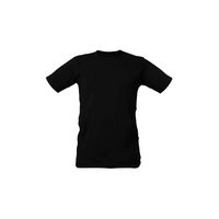 Black insulin pump t-shirt with dual side pockets and tubing holes, made from soft stretchable fabric.