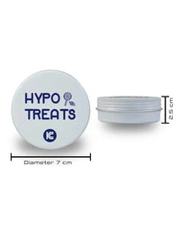 Large tin box for hypo treats by Kaio-SMT, 7 cm diameter, 2.5 cm height, diabetes accessory.