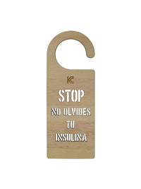 Door hanger with "STOP DO NOT FORGET YOUR INSULIN" message for diabetics in multiple languages.