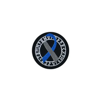 Viking-inspired diabetes awareness iron-on patch with Nordic runes and blue-gray ribbon design.